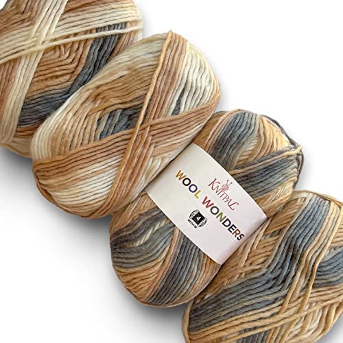 Wool Wonders Yarn for Crocheting 4 Skeins 640Yds400G Free Patterns  Wool Yarn for Knitting  AranHeavy 4 Medium Worsted Weight  Neutral Beige
