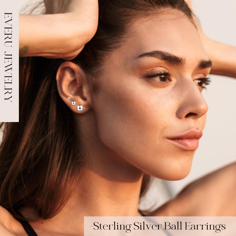 EVERU 925 Sterling Silver Ball Stud Earrings Available in 3mm-10mm,Classic Round Ball Studs Hypoallergenic Jewelry (3mm) - Image 3