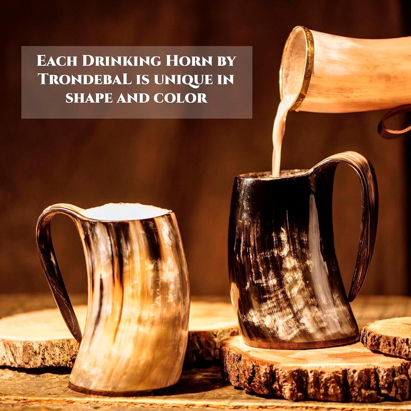 Trondebal Viking Drinking Horn Mug, 15-20 Oz Natural Ox Horn Cup & Cofee Stein | Cool Unique Gift for Men and Women, Home Decor Accessories | Shot Glasses for Beer, Ale, Whiskey, Mead - Image 4