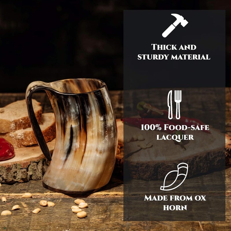 Trondebal Viking Drinking Horn Mug, 15-20 Oz Natural Ox Horn Cup & Cofee Stein | Cool Unique Gift for Men and Women, Home Decor Accessories | Shot Glasses for Beer, Ale, Whiskey, Mead - Image 5