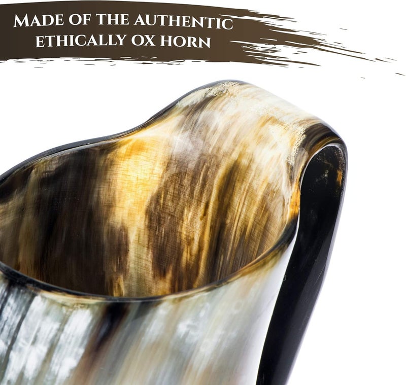 Trondebal Viking Drinking Horn Mug, 15-20 Oz Natural Ox Horn Cup & Cofee Stein | Cool Unique Gift for Men and Women, Home Decor Accessories | Shot Glasses for Beer, Ale, Whiskey, Mead - Image 2