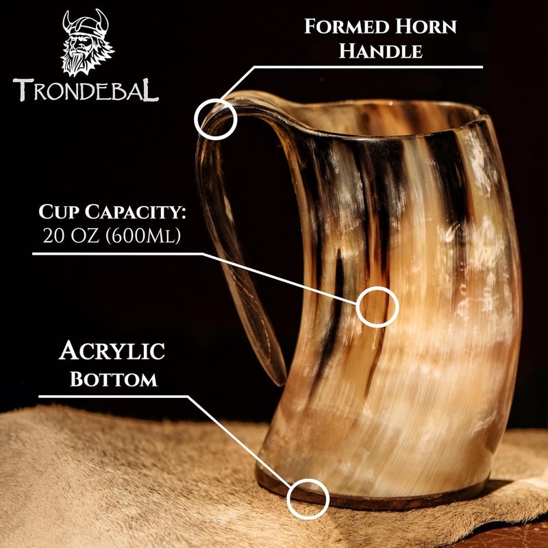 Trondebal Viking Drinking Horn Mug, 15-20 Oz Natural Ox Horn Cup & Cofee Stein | Cool Unique Gift for Men and Women, Home Decor Accessories | Shot Glasses for Beer, Ale, Whiskey, Mead - Image 3