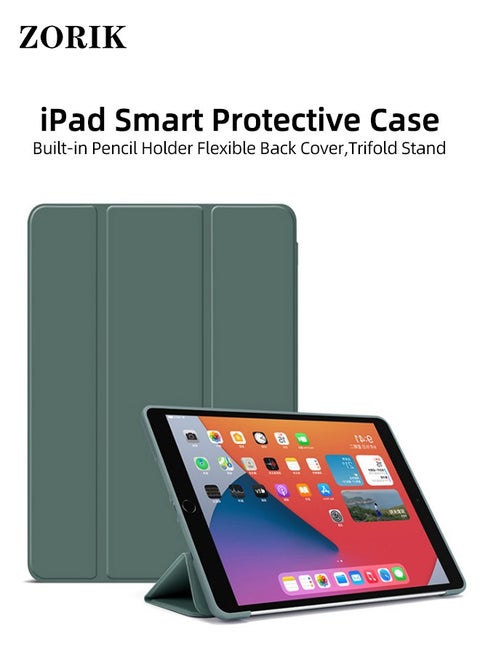 Case for iPad 10th Generation 10.9 Inch 2022 Built-in Pencil Holder Flexible Back Cover, Trifold Stand, Auto Sleep Wake Rebound Series Green
