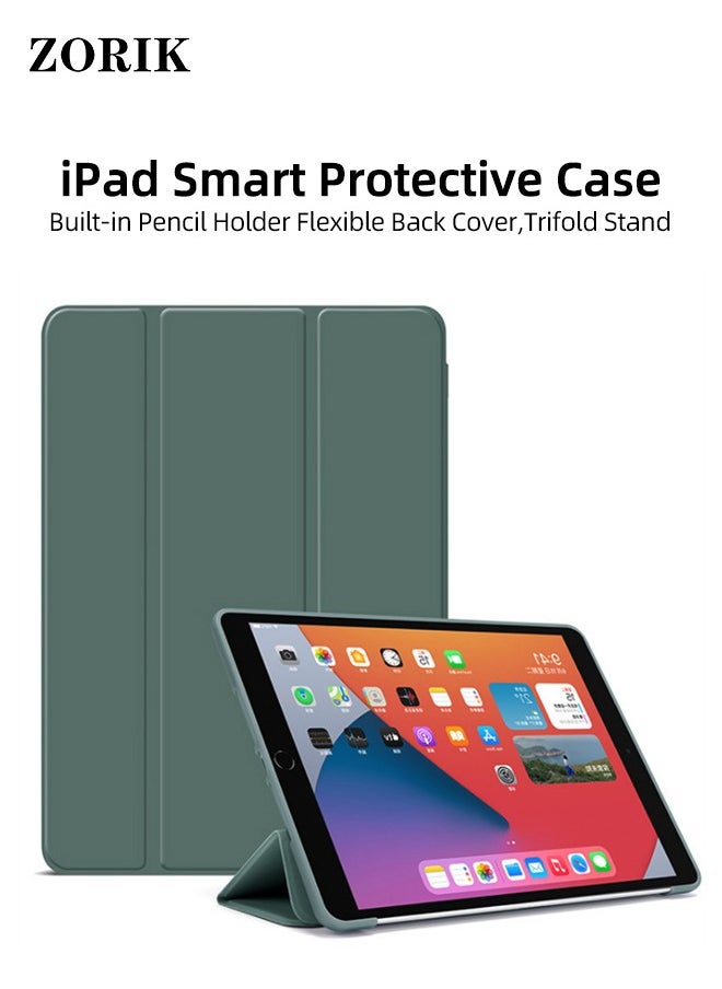 ZORIK - Case for iPad 10th Generation 10.9 Inch 2022 Built-in Pencil Holder Flexible Back Cover, Trifold Stand, Auto Sleep Wake Rebound Series Green - Image 1