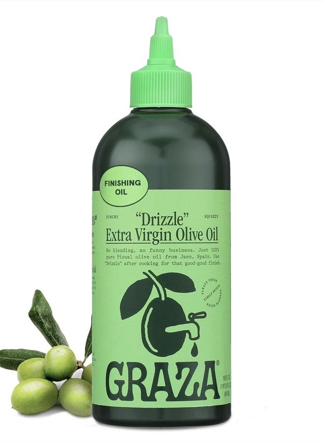 Graza Drizzle Extra Virgin Olive Oil, Finishing Oil - High Polyphenol Early Harvest EVOO Finishing Oil in a Squeeze Bottle - Single Origin Olive Oils from Spain - 16.9 Fl Oz (500ml) - Image 1