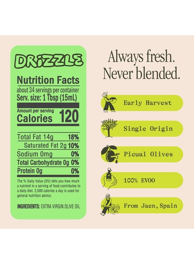 Graza Drizzle Extra Virgin Olive Oil, Finishing Oil - High Polyphenol Early Harvest EVOO Finishing Oil in a Squeeze Bottle - Single Origin Olive Oils from Spain - 16.9 Fl Oz (500ml) - Image 5