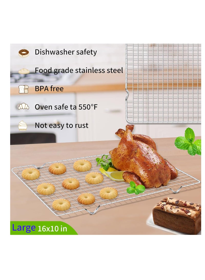 UOUYOO UOUYOO Cooling Rack for Baking, Set of 2 Stainless Steel, 16x10 Inches Baking Rack Oven Safe Grid Wire Racks for Roasting, Grilling, and Drying, Oven Safe and Dishwasher Friendly - Image 4