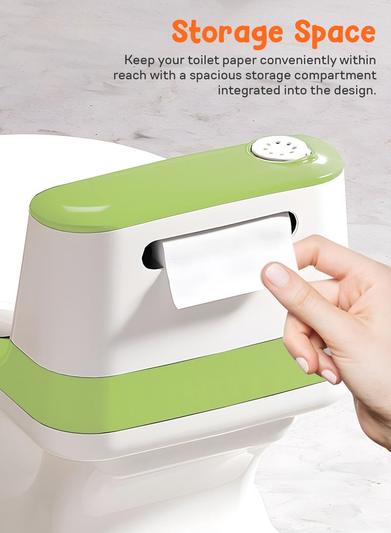 بيبي مقعد المرحاض الغربي للأطفال من بايبي لاسو، كرسي مقعد تدريب الأطفال على المرحاض مع قاعدة مضادة للانزلاق، واقي من الرذاذ، مقعد موسيقى ووسادة | مقعد مرحاض للأطفال (أخضر) - Image 3