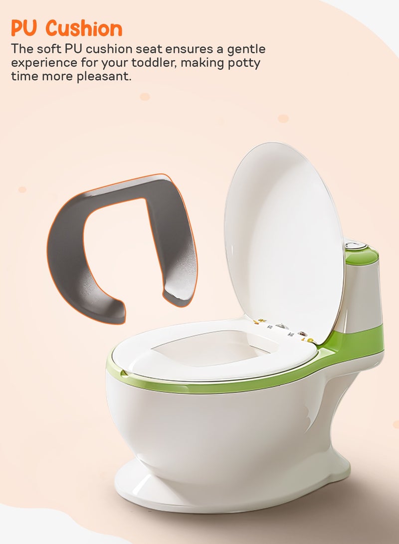 بيبي مقعد المرحاض الغربي للأطفال من بايبي لاسو، كرسي مقعد تدريب الأطفال على المرحاض مع قاعدة مضادة للانزلاق، واقي من الرذاذ، مقعد موسيقى ووسادة | مقعد مرحاض للأطفال (أخضر) - Image 4