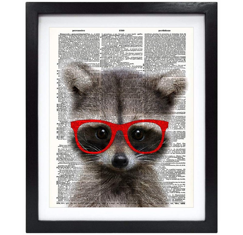 Susie Arts 8X10 Unframed Raccoon with red glasses Friends gift Living room Baby room funny art Christmas Gifts Upcycled Vintage Dictionary Art Print Book Art Print Home Decor Wall Art V216 - Image 3