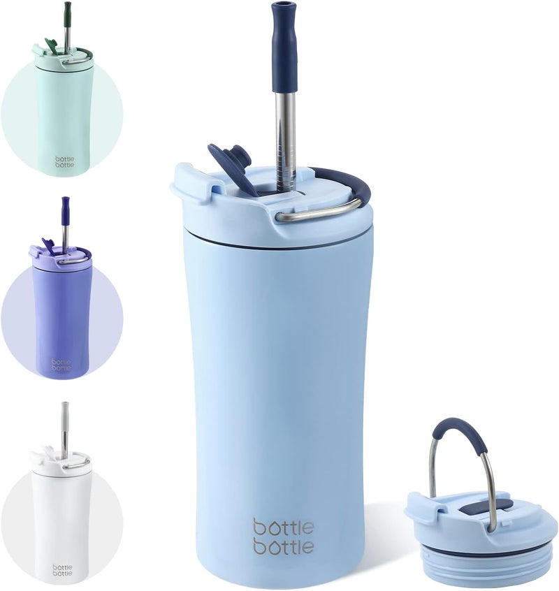 bottle bottle بottle bottle كوب قهوة معزول مع غطاء مزدوج الاستخدام وقشة - 12 أونصة من الفولاذ المقاوم للصدأ للسفر (أزرق) - Image 1