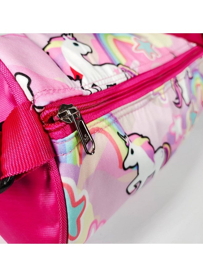 التعارف حقيبة رياضية أنيقة من ANNACREATIONS مصنوعة من مادة صناعية على شكل يونيكورن للرقص والجمباز، حقيبة سفر للأطفال للبنات (النمط 2) وردية - 20.5 سم - Image 3