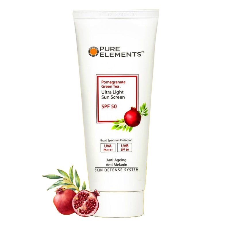 PURE ELEMENTS Ultralight Sunscreen SPF 50 with Pomegranate  Green Tea  PA  Lightweight Formula  For All Skin Types  No White Cast Acne Safe For Men  Women 80 GM - Image 1