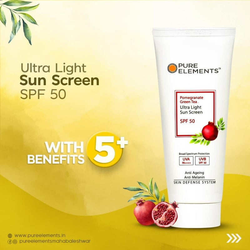 PURE ELEMENTS Ultralight Sunscreen SPF 50 with Pomegranate  Green Tea  PA  Lightweight Formula  For All Skin Types  No White Cast Acne Safe For Men  Women 80 GM - Image 3