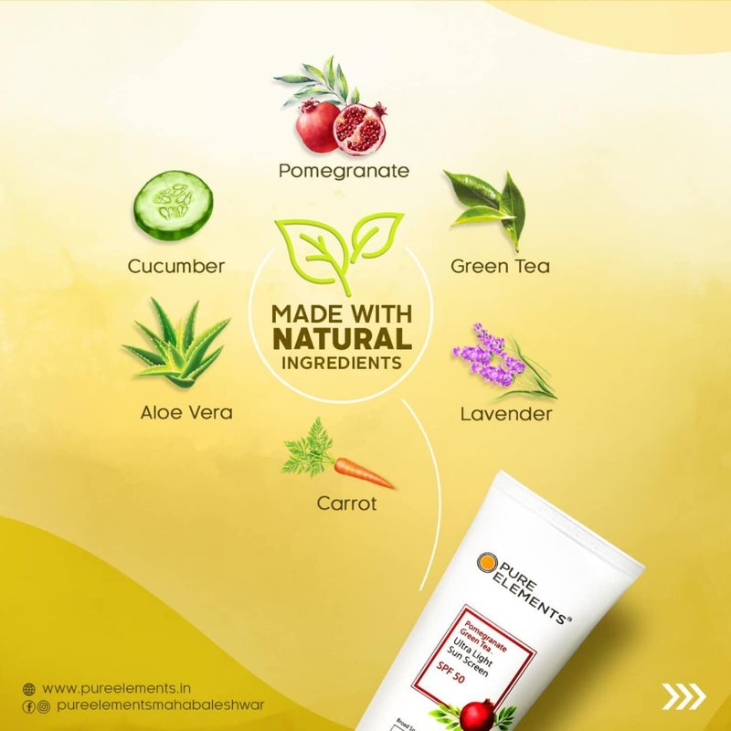 PURE ELEMENTS Ultralight Sunscreen SPF 50 with Pomegranate  Green Tea  PA  Lightweight Formula  For All Skin Types  No White Cast Acne Safe For Men  Women 80 GM - Image 4