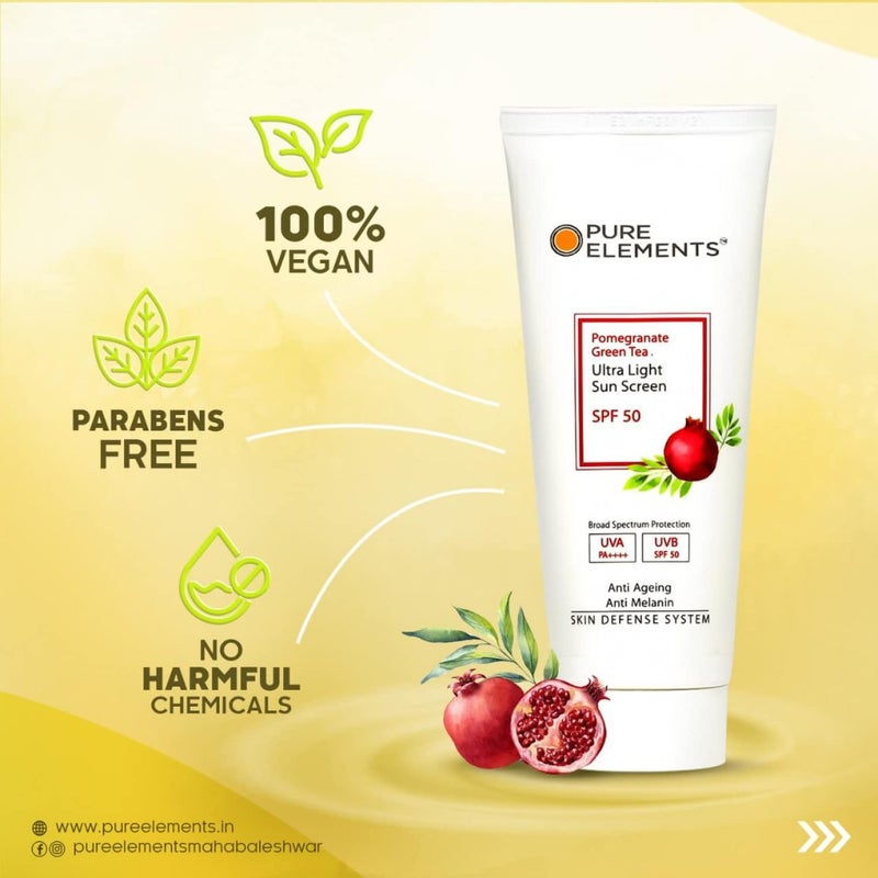 PURE ELEMENTS Ultralight Sunscreen SPF 50 with Pomegranate  Green Tea  PA  Lightweight Formula  For All Skin Types  No White Cast Acne Safe For Men  Women 80 GM - Image 5
