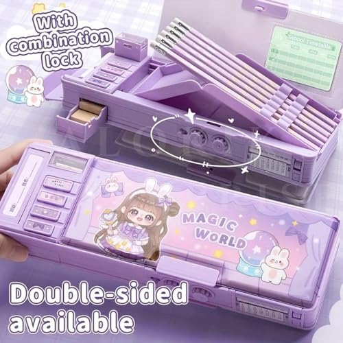 Rahasya Enterprise Plastic Kids Pen & Pencil Box-Suitcase Style Password Lock Pencil Case,Multi-Layer Pencil Box for Kids,Boys,Girls,Stationary Organizer Case for Kids (Magic Word Lock Compass-Box) - Image 5