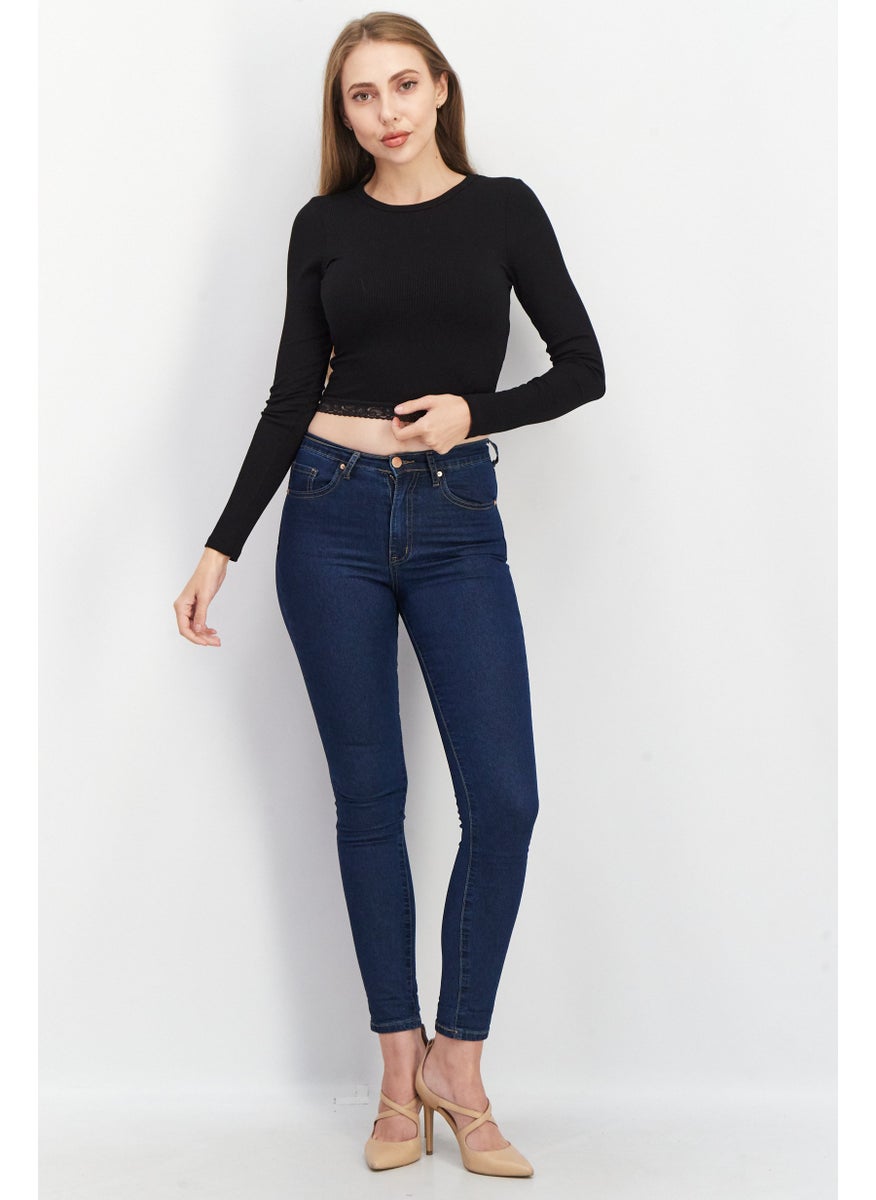 Don't Call Me Jennyfer - Women Crew Neck Long Sleeve Ribbed Top, Black - Image 1