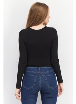Don't Call Me Jennyfer Women Crew Neck Long Sleeve Ribbed Top, Black  - Image 4