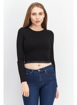 Don't Call Me Jennyfer Women Crew Neck Long Sleeve Ribbed Top, Black  - Image 1