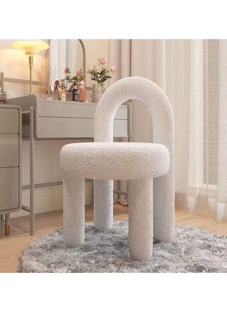 Vanity Chair,Modern Vanity Stool Chair for Makeup,Elegant Furry Chair,Makeup Chair with Back,Plush Footrest Vanity Chair for Dressing Room,Makeup Room(white-40x44 x 74cm)