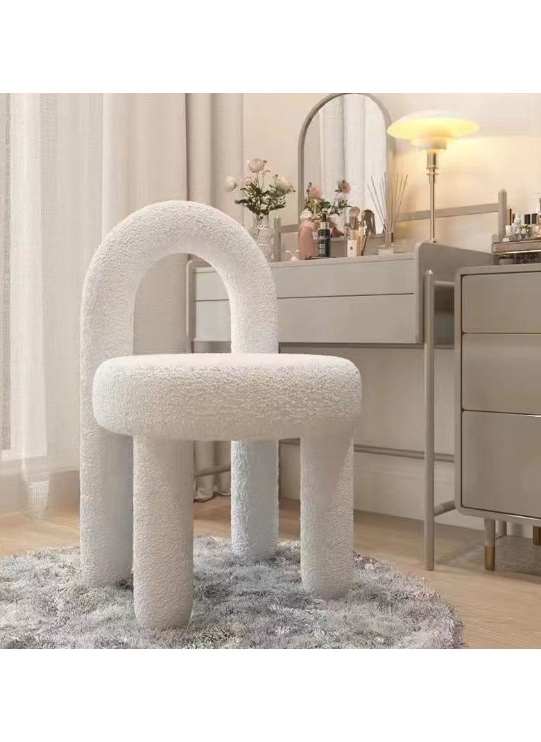 Vanity Chair,Modern Vanity Stool Chair for Makeup,Elegant Furry Chair,Makeup Chair with Back,Plush Footrest Vanity Chair for Dressing Room,Makeup Room(white-40x44 x 74cm)