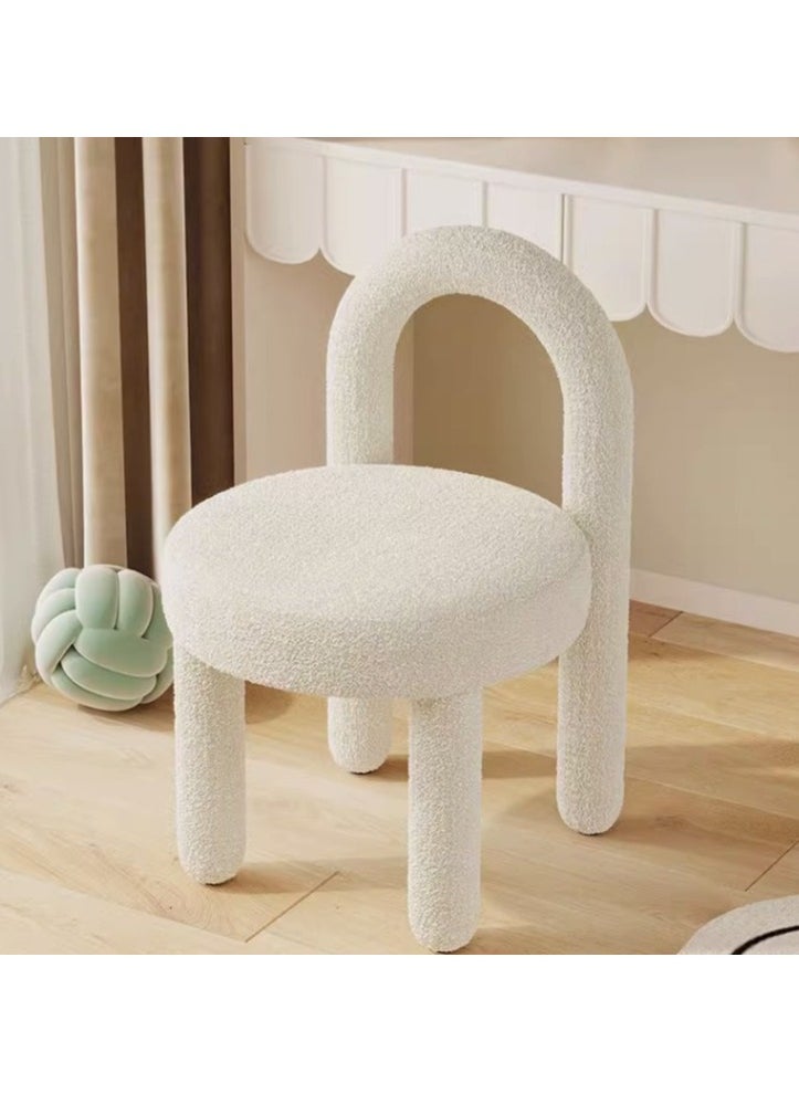 Vanity Chair,Modern Vanity Stool Chair for Makeup,Elegant Furry Chair,Makeup Chair with Back,Plush Footrest Vanity Chair for Dressing Room,Makeup Room(white-40x44 x 74cm)