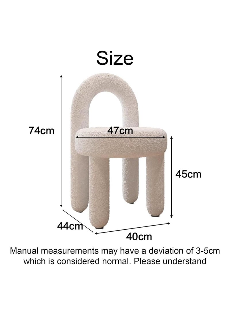 Vanity Chair,Modern Vanity Stool Chair for Makeup,Elegant Furry Chair,Makeup Chair with Back,Plush Footrest Vanity Chair for Dressing Room,Makeup Room(white-40x44 x 74cm)