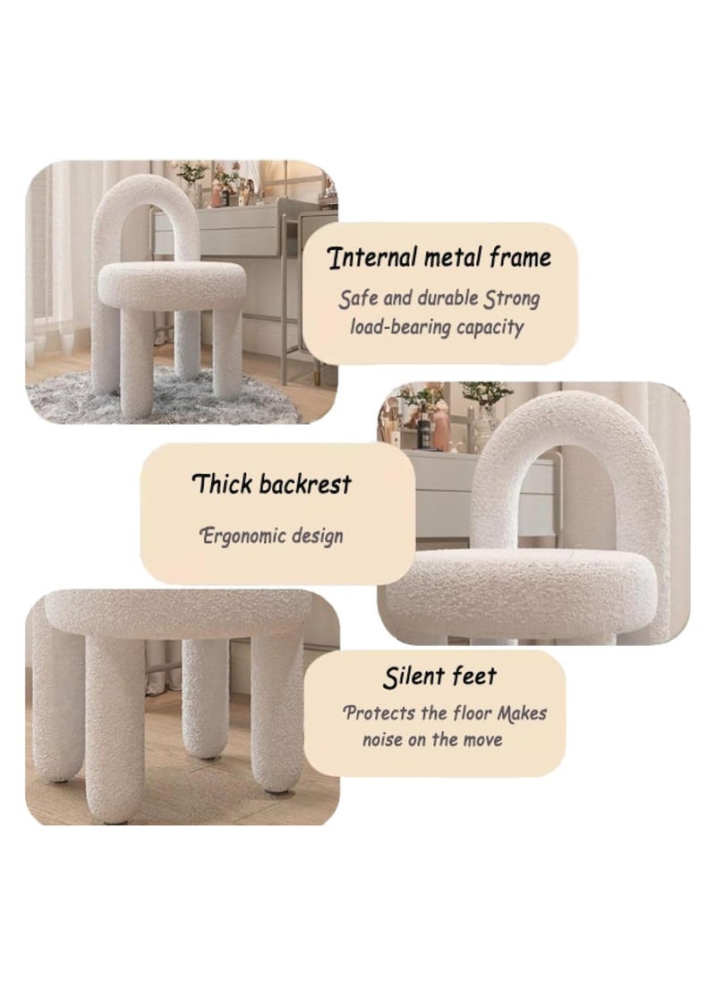 Vanity Chair,Modern Vanity Stool Chair for Makeup,Elegant Furry Chair,Makeup Chair with Back,Plush Footrest Vanity Chair for Dressing Room,Makeup Room(white-40x44 x 74cm)