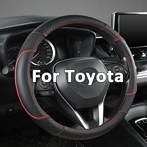 GIANT PANDA Steering Wheel Cover for Toyota, Auto Car Steering Wheel Cover for Toyota Highlander 4Runner Tacoma Corolla Camry - Black+Red Trim - Image 1