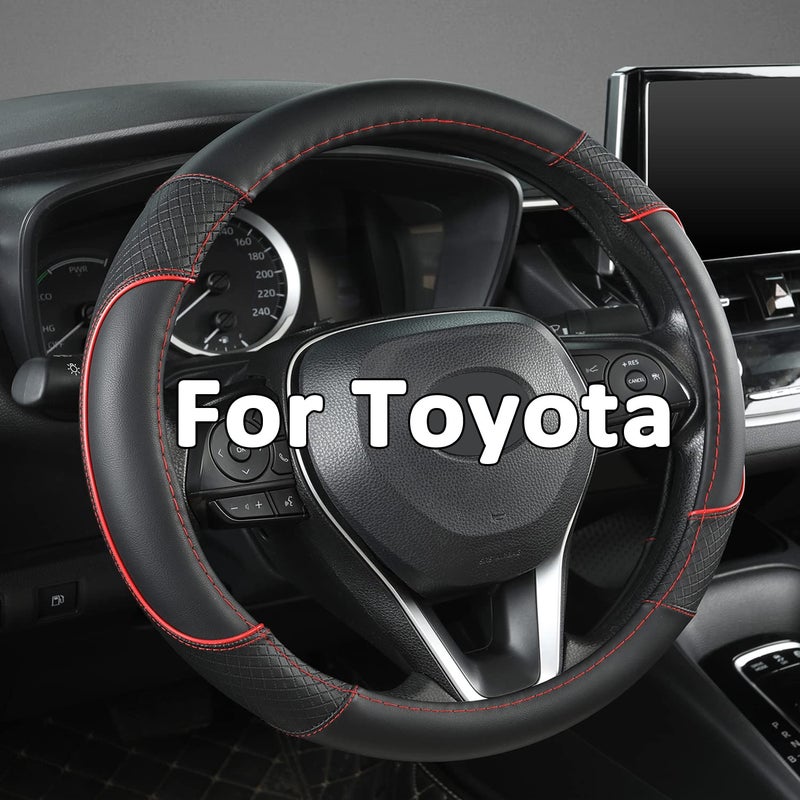 GIANT PANDA Steering Wheel Cover for Toyota, Auto Car Steering Wheel Cover for Toyota Highlander 4Runner Tacoma Corolla Camry - Black+Red Trim - Image 4