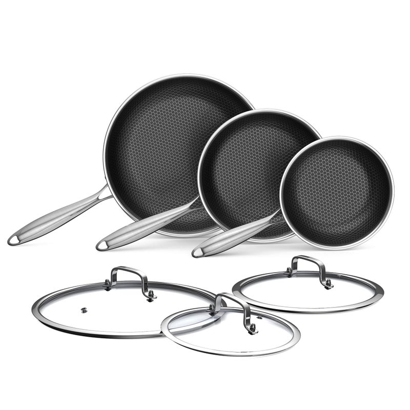Bielmeier 8, 10, 12 Inch Nonstick Frying Pan with Tempered Glass Lid,6-Piece Set Stainless Steel Flat Bottom Frying Pan for Gas, Electric & Induction Cooktops, Dishwasher Safe - Image 1