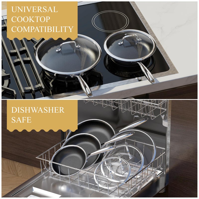 Bielmeier 8, 10, 12 Inch Nonstick Frying Pan with Tempered Glass Lid,6-Piece Set Stainless Steel Flat Bottom Frying Pan for Gas, Electric & Induction Cooktops, Dishwasher Safe - Image 5
