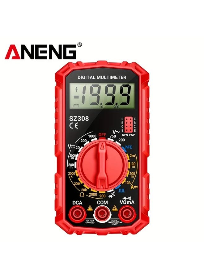 ANENG SZ308 مقياس متعدد رقمي أحمر لقياس الجهد المتردد والمستمر 10 أمبير اختبار التيار HFE ثلاثي الأقطاب مع زر ناقل للصوت - Image 1