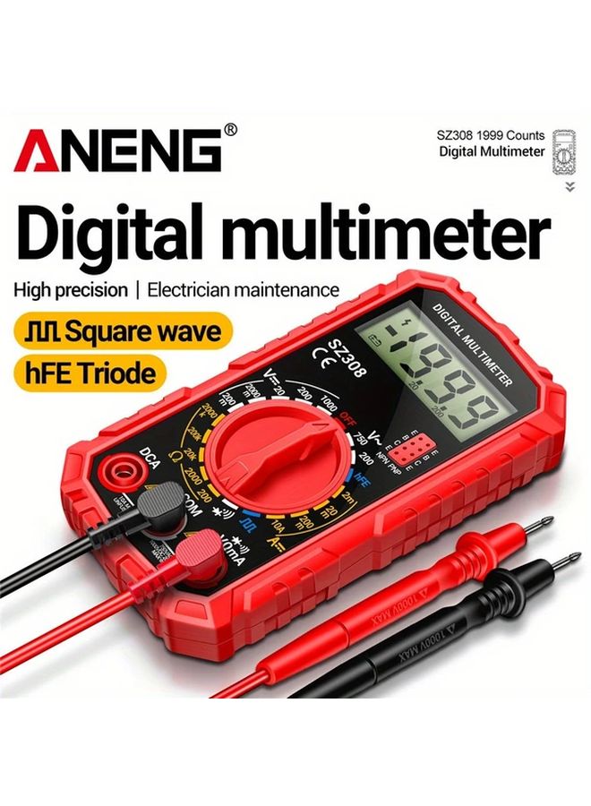 ANENG SZ308 مقياس متعدد رقمي أحمر لقياس الجهد المتردد والمستمر 10 أمبير اختبار التيار HFE ثلاثي الأقطاب مع زر ناقل للصوت - Image 3