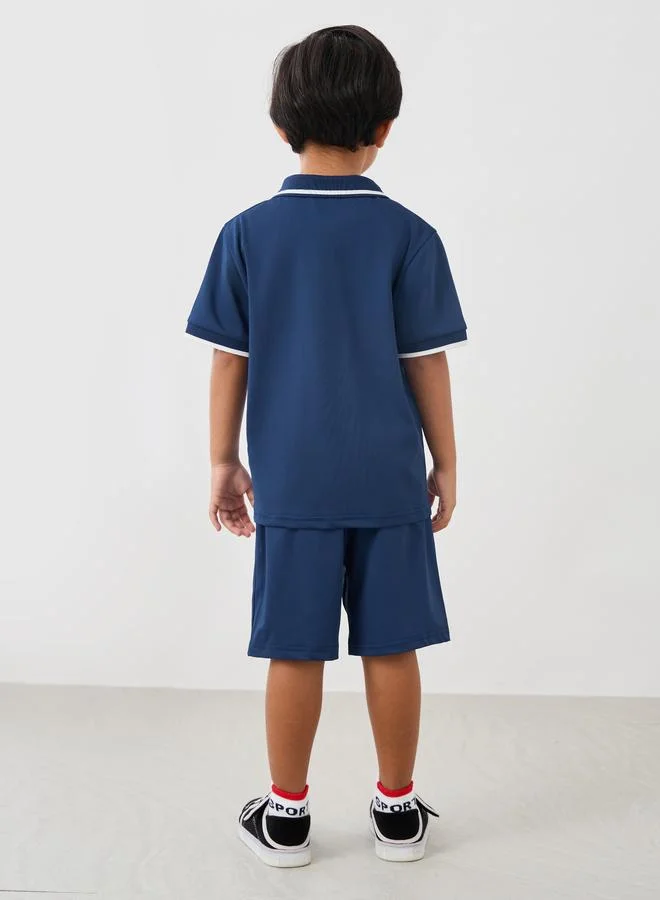 Styli Styli Graphic Print Polo T-Shirt and Shorts Set