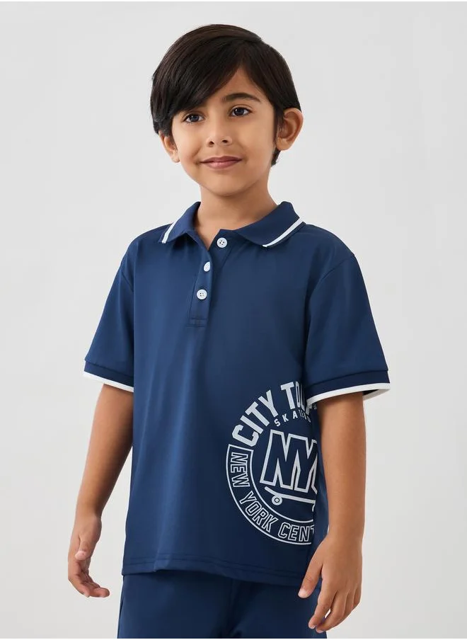 ستايلي Styli Graphic Print Polo T-Shirt and Shorts Set