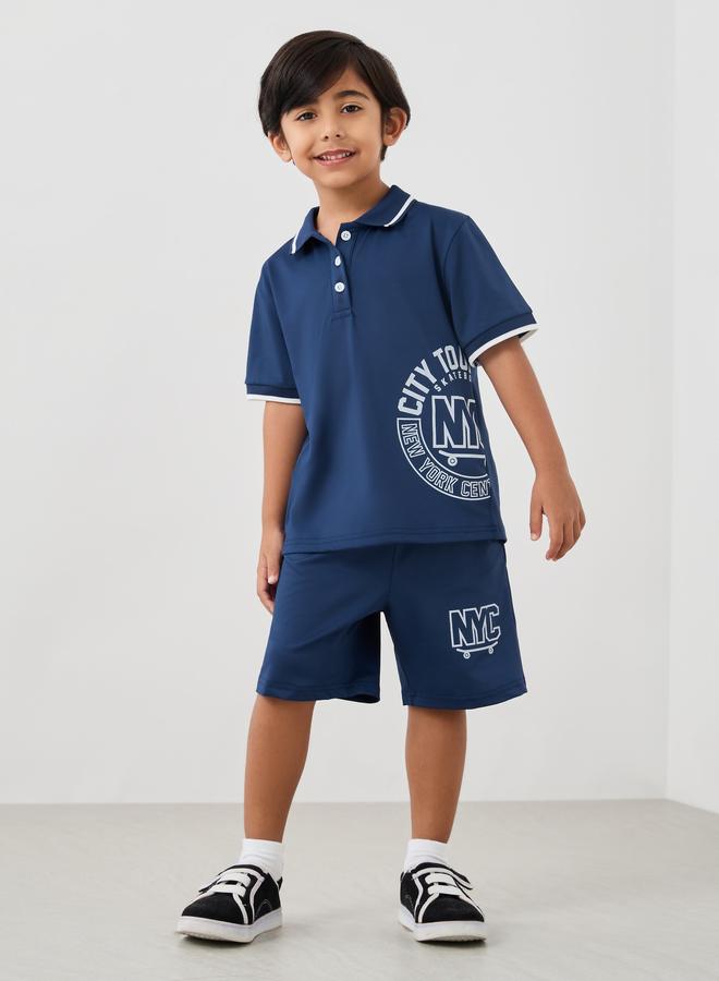 Styli Styli Graphic Print Polo T-Shirt and Shorts Set - Image 1