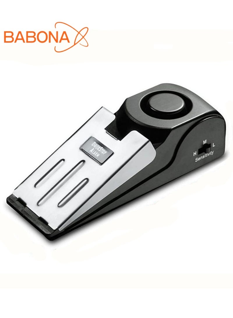 BABONA Door Stop Alarm, Door Stopper with 120DB Security Alarm, Floor Wedge Door Stop Siren, Door Security Devices for Traveling, Apartment, Hotel and Home, Black - Image 1