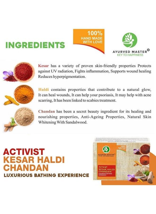 AYURVED MASTER - Beauty Kesar Soap With Saffron Turmeric And Sandalwood For Facial Acne Treatment And Black Heads Removal ; 75Gm*3 - Image 1