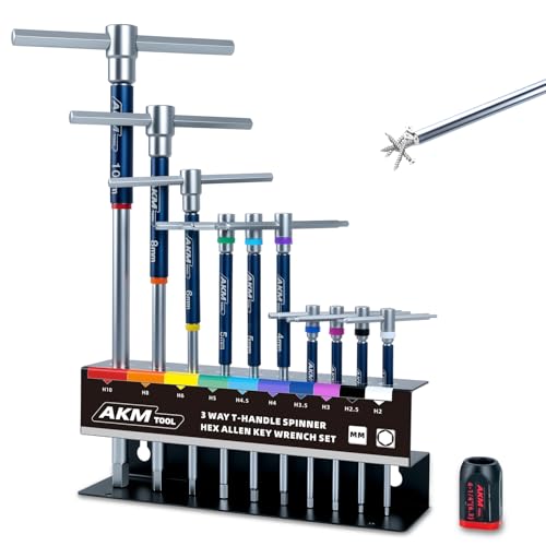 AKM TOOL 11 Pcs 3-Way T-Handle Hex Allen Key Wrench Set, Metric, 2mm-10mm, Sliding Handle, Allen Wrench Set with Magnetized & Demagnetized, for Versatile Speed And Leverage Application - Image 1