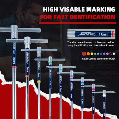AKM TOOL 11 Pcs 3-Way T-Handle Hex Allen Key Wrench Set, Metric, 2mm-10mm, Sliding Handle, Allen Wrench Set with Magnetized & Demagnetized, for Versatile Speed And Leverage Application - Image 2