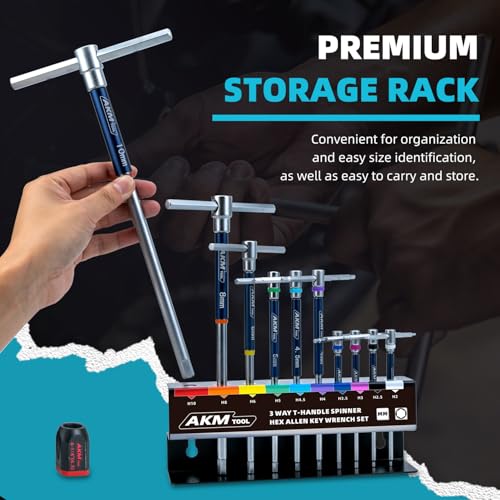 AKM TOOL 11 Pcs 3-Way T-Handle Hex Allen Key Wrench Set, Metric, 2mm-10mm, Sliding Handle, Allen Wrench Set with Magnetized & Demagnetized, for Versatile Speed And Leverage Application - Image 3