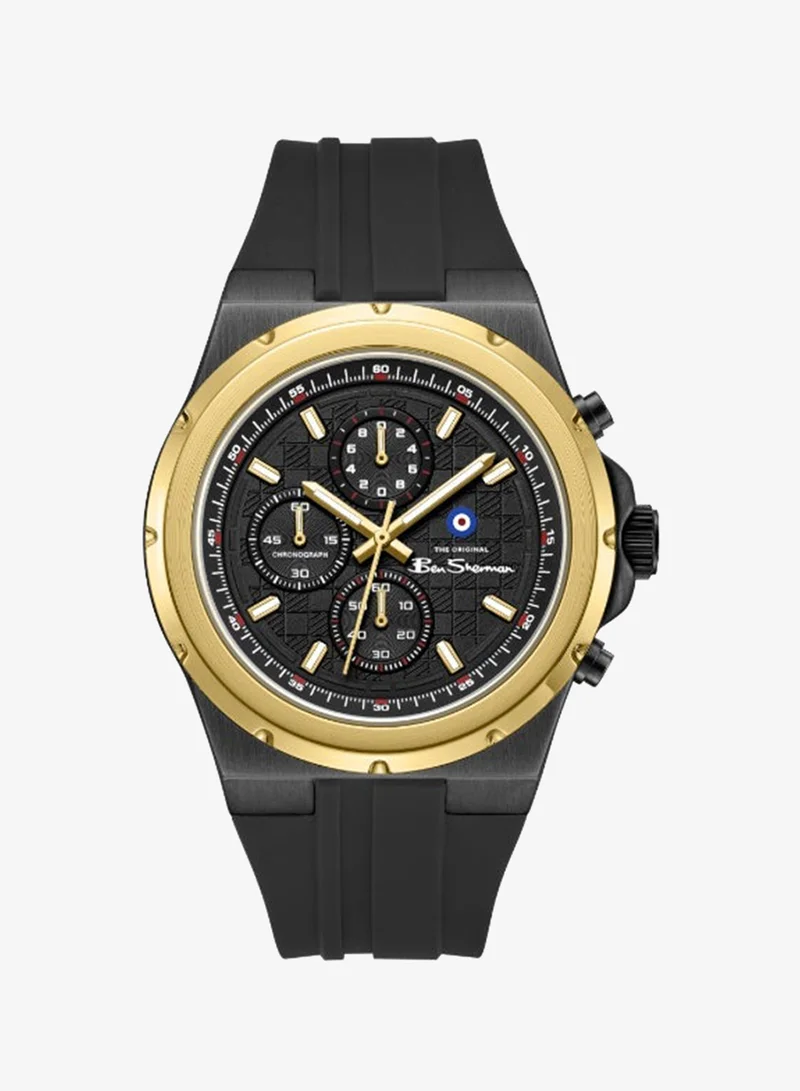بين شيرمان Manchester  Black Dial Black Silicone Strap Chronograph Watch for Men, 43mm