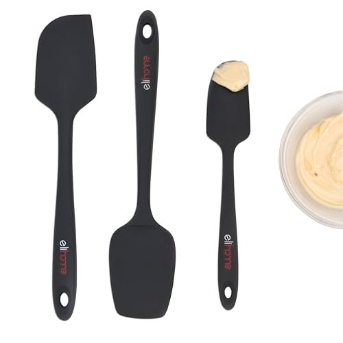 Elihome Chef Series 3 Piece Silicone Spatula Set - 600°F Heat Resistant Non Stick Rubber Kitchen Scraper Spatulas for Cooking, Baking, Mixing – BPA Free and LFGB Certified Silicone(Black) - Image 1
