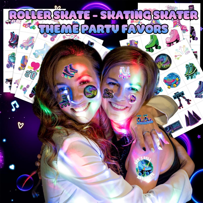8 Sheets (96PCS) Neon Roller Skate Temporary Tattoos 80s 90s Theme Birthday Party Decorations Supplies Favors Stickers for Kids Girls Boys Gifts Classroom School Prizes Rewards - Image 3