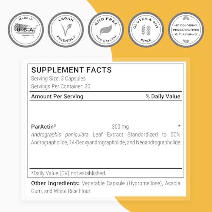 Supersmart - ParActin Supplement 300mg per Day (High Strength) - Andrographis Paniculata | Non-GMO & Gluten Free - 90 Vegetarian Capsules - Image 4