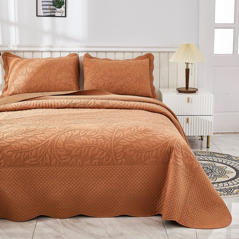 MarCielo 3Piece 100 Cotton Oversized Bedspread Lightweight Quilt Coverlet Embroidery Farmhouse Bedding Set T0 Royal Orange Oversized King 118x106
