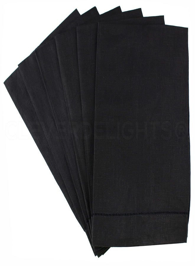 CleverDelights Black Linen Hemstitched Hand Towels - 6 Pack - 14" x 22" - Fingertip Towel - Image 1