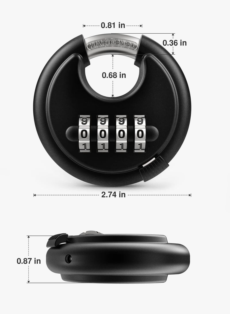 Y&D Combination Lock,4 Digit Disc Padlock with Hardened Steel Shackle,Keyless Heavy Duty Combo Lock for Outdoor Sheds Fence(‎Black)  - Image 2